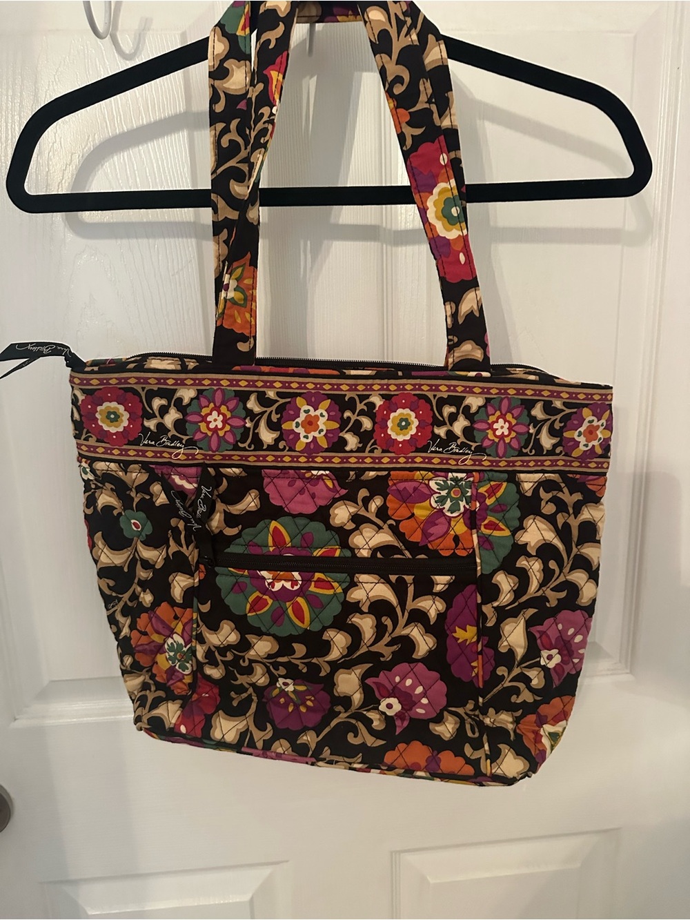 Vera Bradley Black Quilted Floral Tote with Multicolor Flowers